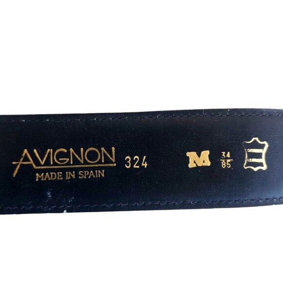 Vintage 80s Belt Womens Medium 34 Metallic Leather Brass Buckle Avignon Spain - Picture 5 of 11